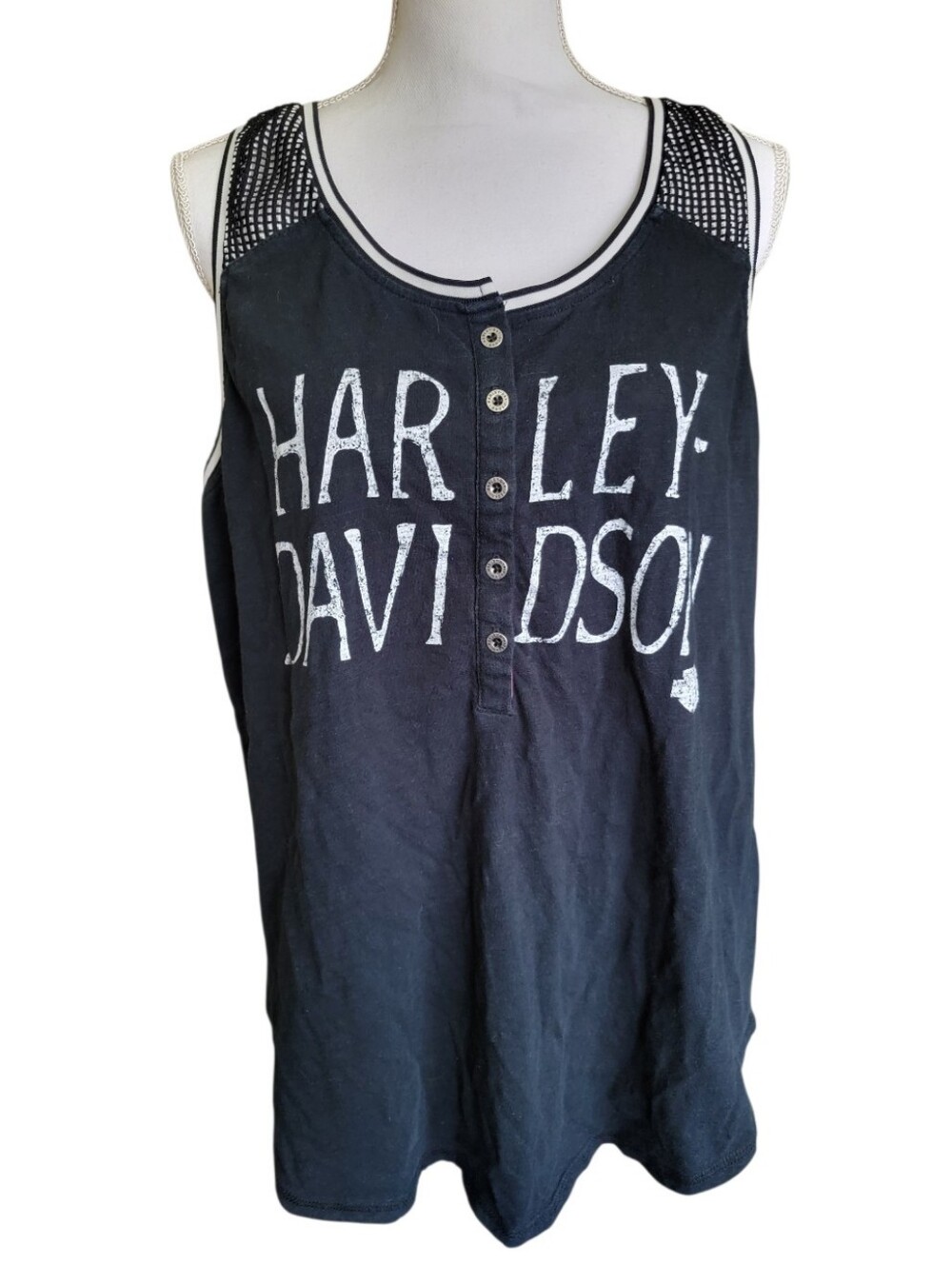 Harley-Davidson Plus Size Distressed Logo & Checkered Flag Back Tank Top